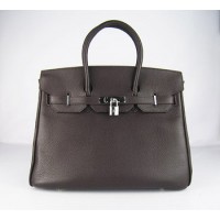 Hermes Birkin 35Cm Togo Leather Handbags Dark Coffee Silver